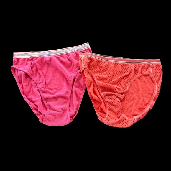 Vintage Victorias Secret Bundle of 2 Pair Large Briefs Panties Hi Leg Pink Red - Picture 1 of 6